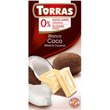 Czekolada Biała z Kokosem bez cukru 75g Torras
